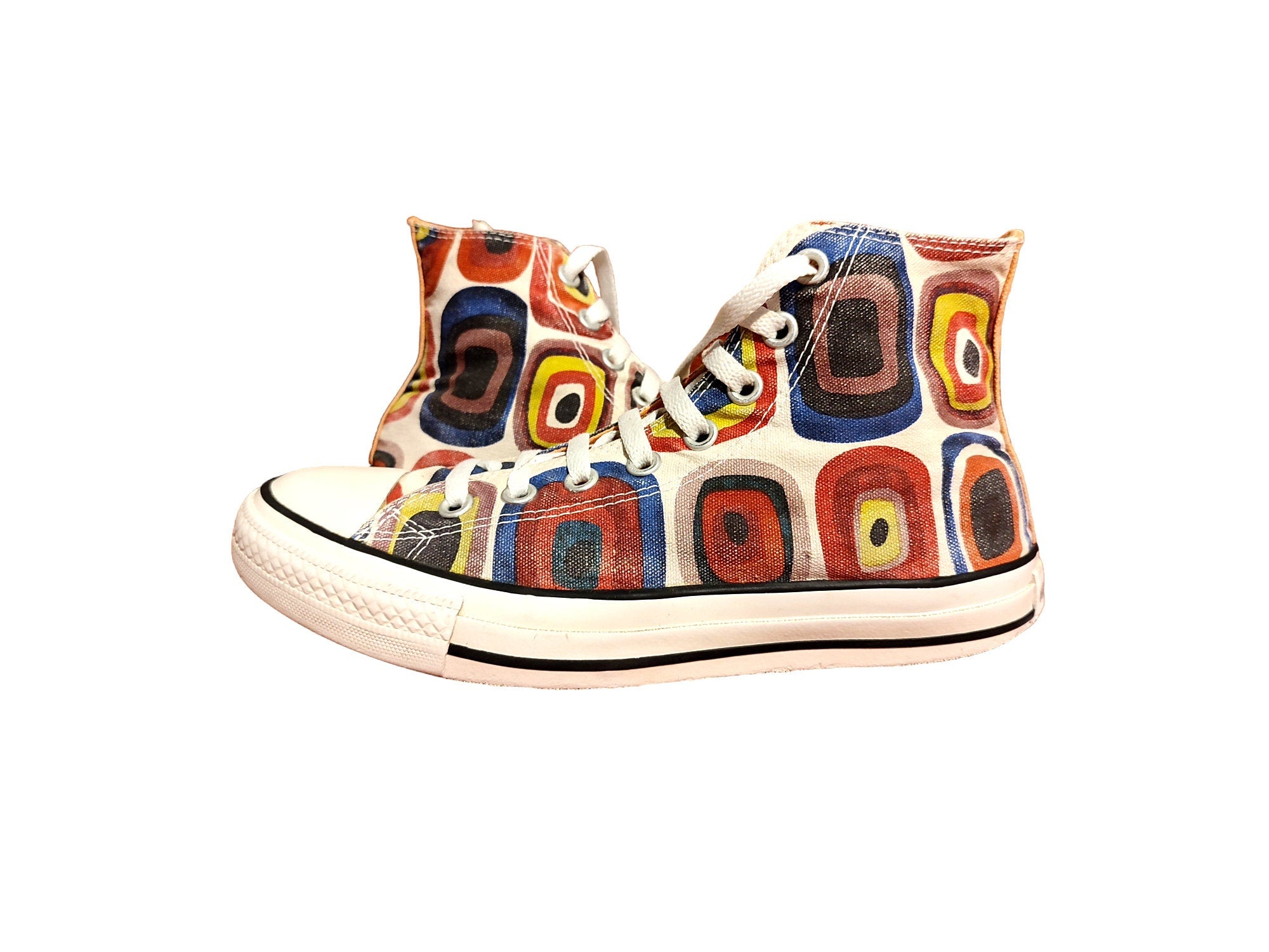 Converse Chuck Taylor vintage sneakers alte disegni arancione rosso blu marrone giallo EU 39.5 US mens 6.5 US wo's 8.5 uk 6.5
