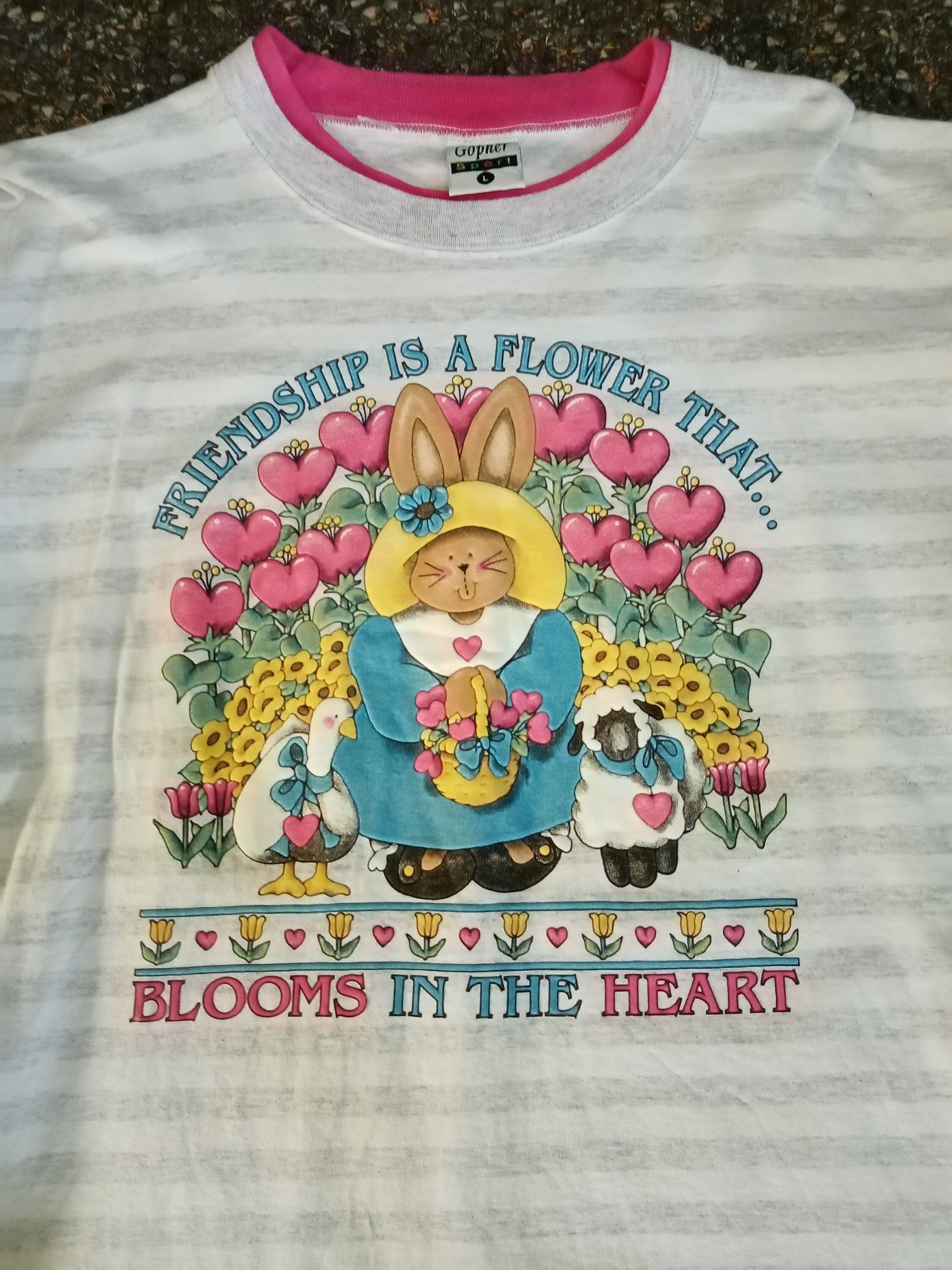 Vintage t shirt anni 8O 90 righe coniglio cuori fiori U.s.a.