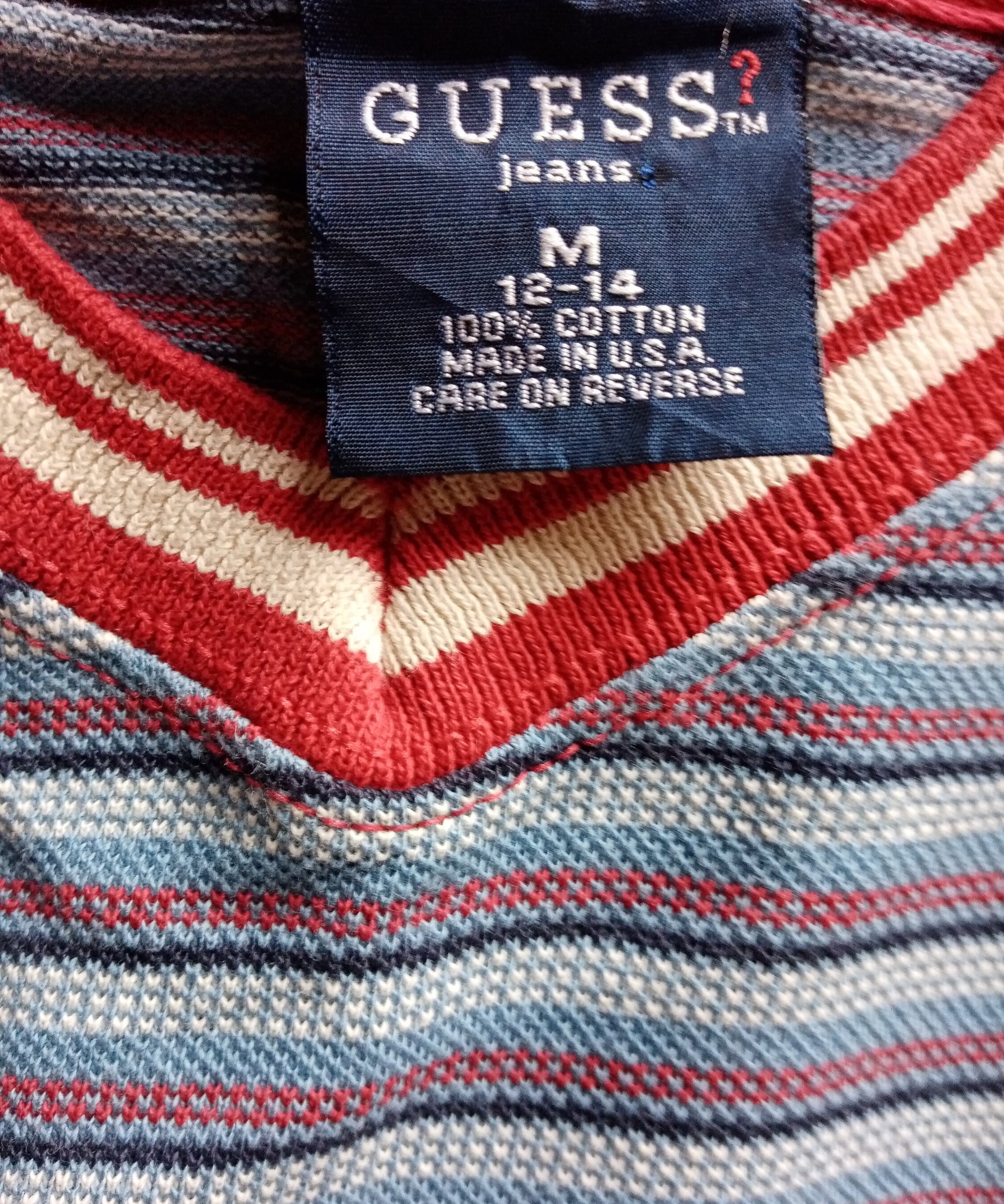 GUESS vintage t shirt anni 80 90 righe azzurre rosse bianche  M  U.S.A.