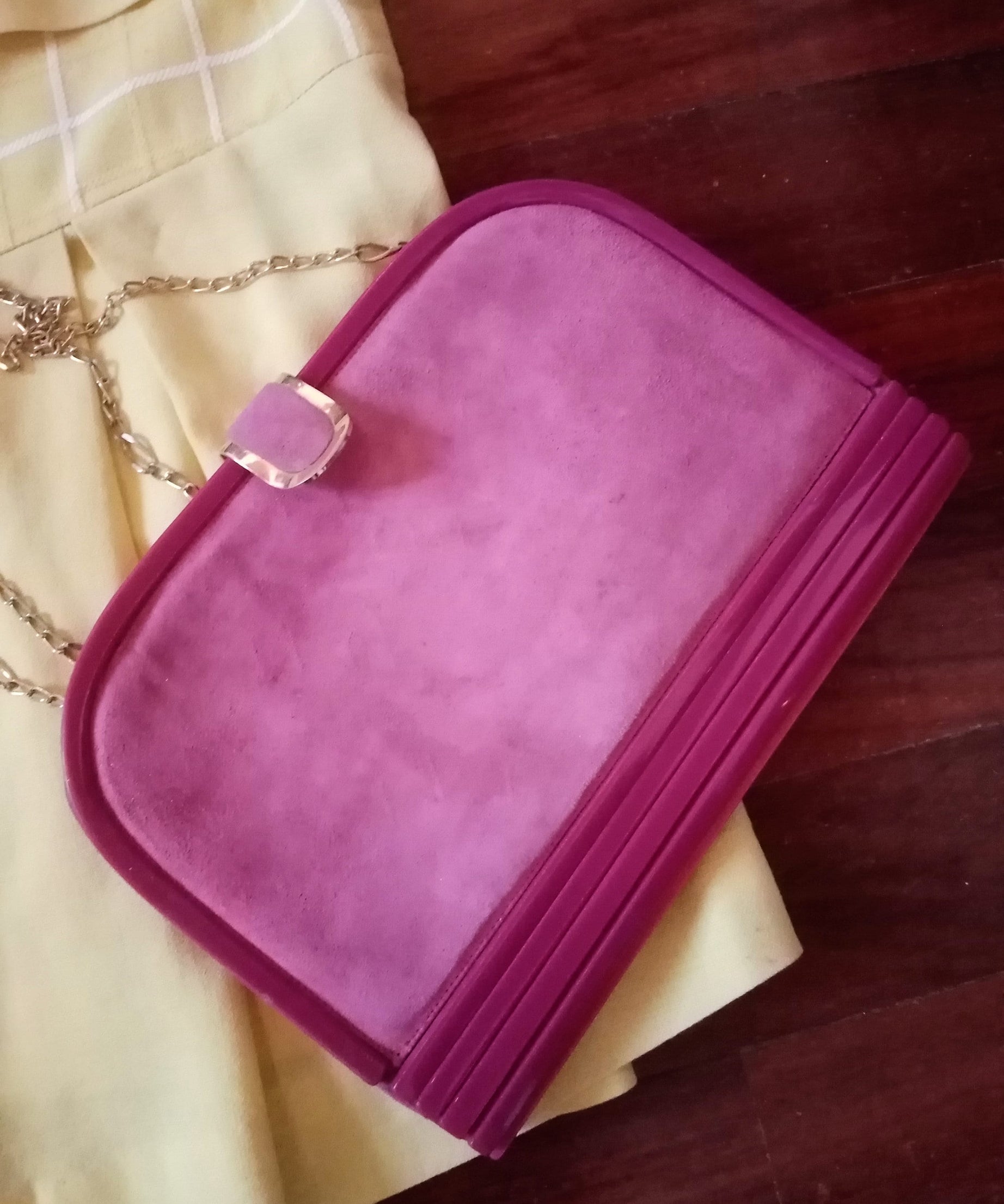 Borsa rara da collezione anni 70 fuxia Italy tracolla catena disco