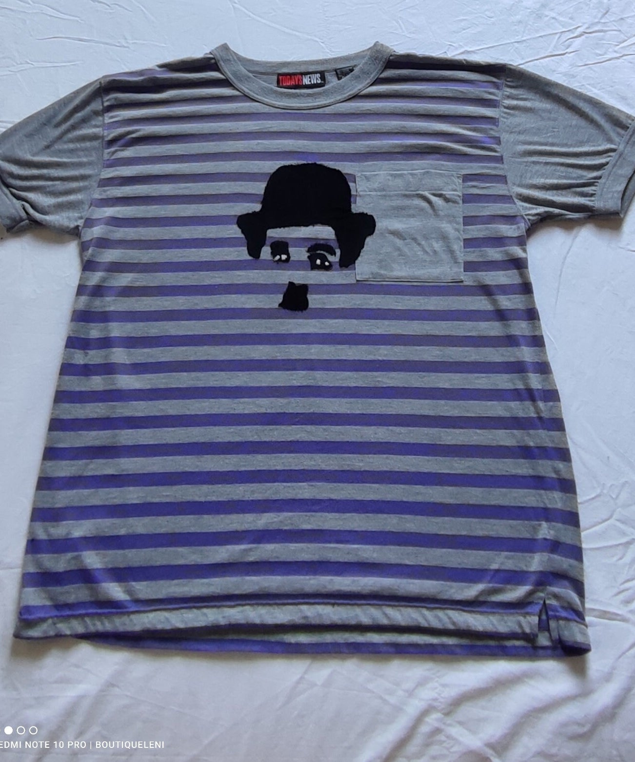 T shirt  vintage righe Charlie Chaplin  viola grigio