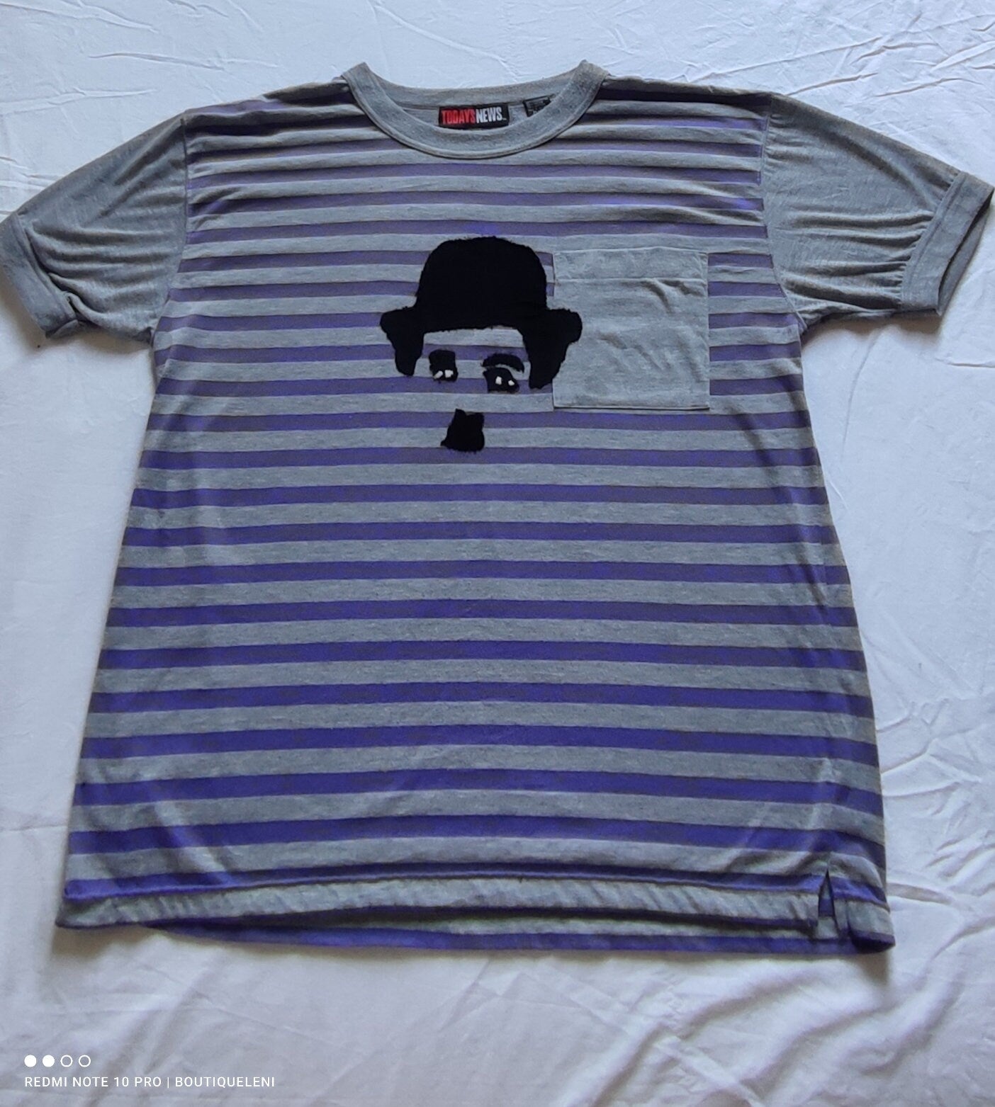 T shirt  vintage righe Charlie Chaplin  viola grigio