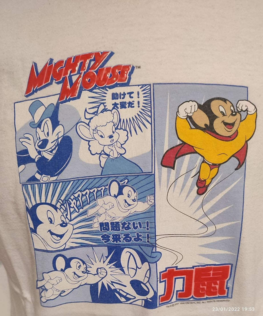 Maglietta vintage  Mighty Mouse Bianca e Nera L cotone