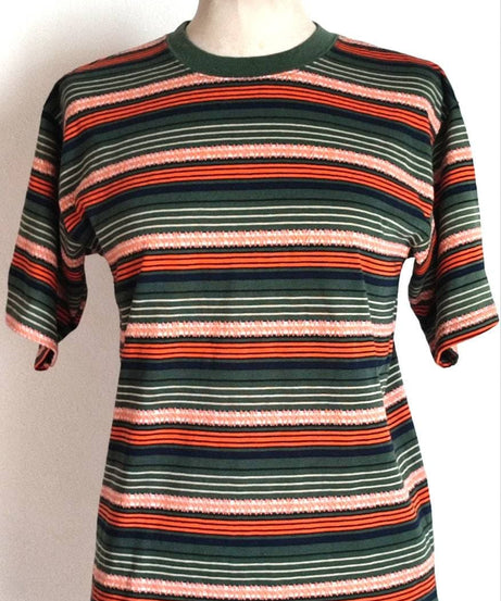 Maglietta t shirt vintage anni 90 righe arancione verdi S