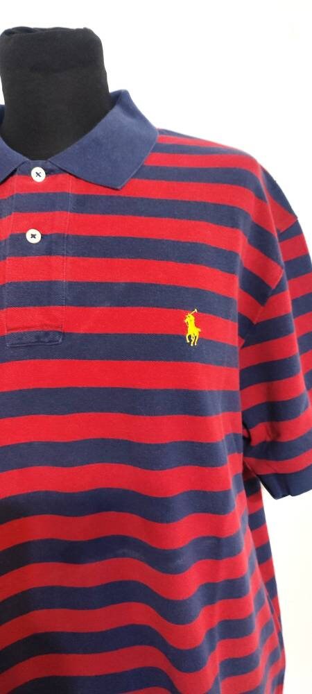 Polo by Ralph Lauren righe blu rosse vintage XL cotone