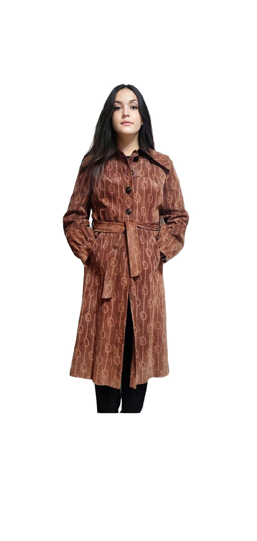 70's vintage brown suede trench coat  sailor knots Lesi made in Italy