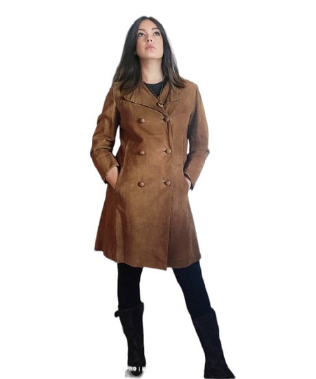 Vintage 60's/70's suede trench coat hazel brown woman