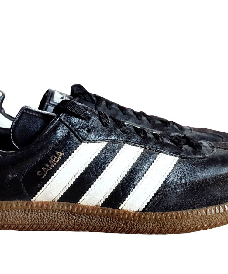 Vintage 90's Adidas Samba sneakers US 7.5 UK 7 black white leather Made in Lithuania