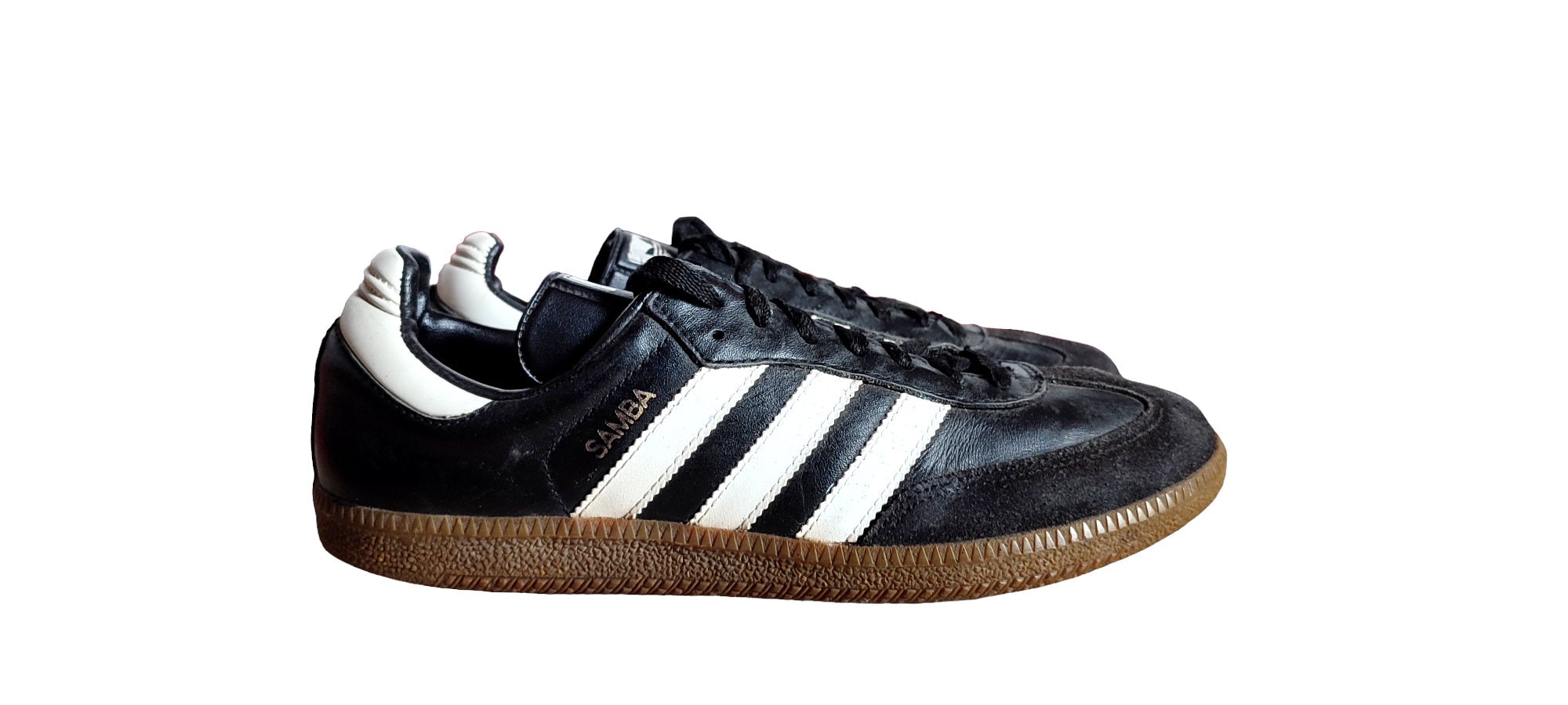 Vintage 90's Adidas Samba sneakers US 7.5 UK 7 black white leather Made in Lithuania