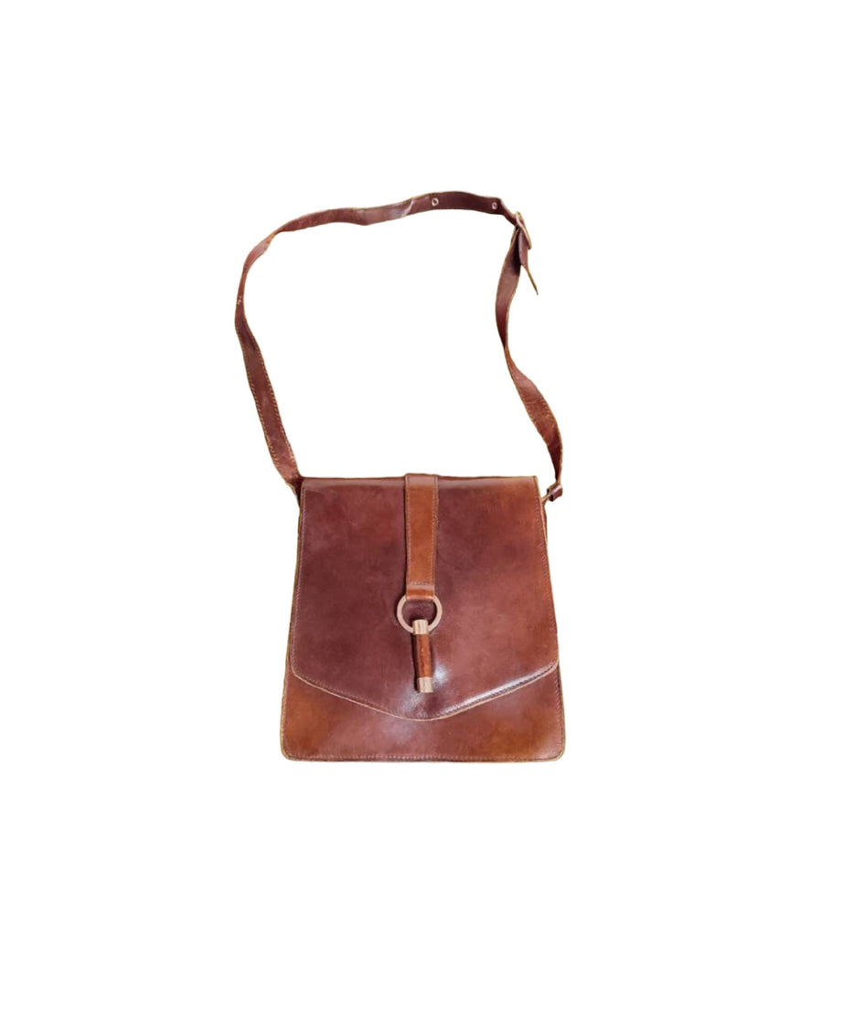 Vintage 70s brown leather shoulder bag