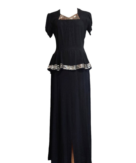 Vintage 1940s Old Hollywood lond black sequin cocktail dress