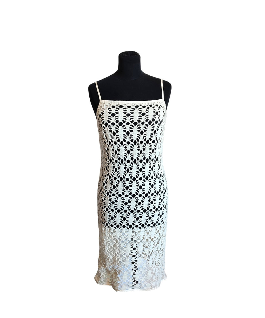 Vintage white wool knitted women slip dress