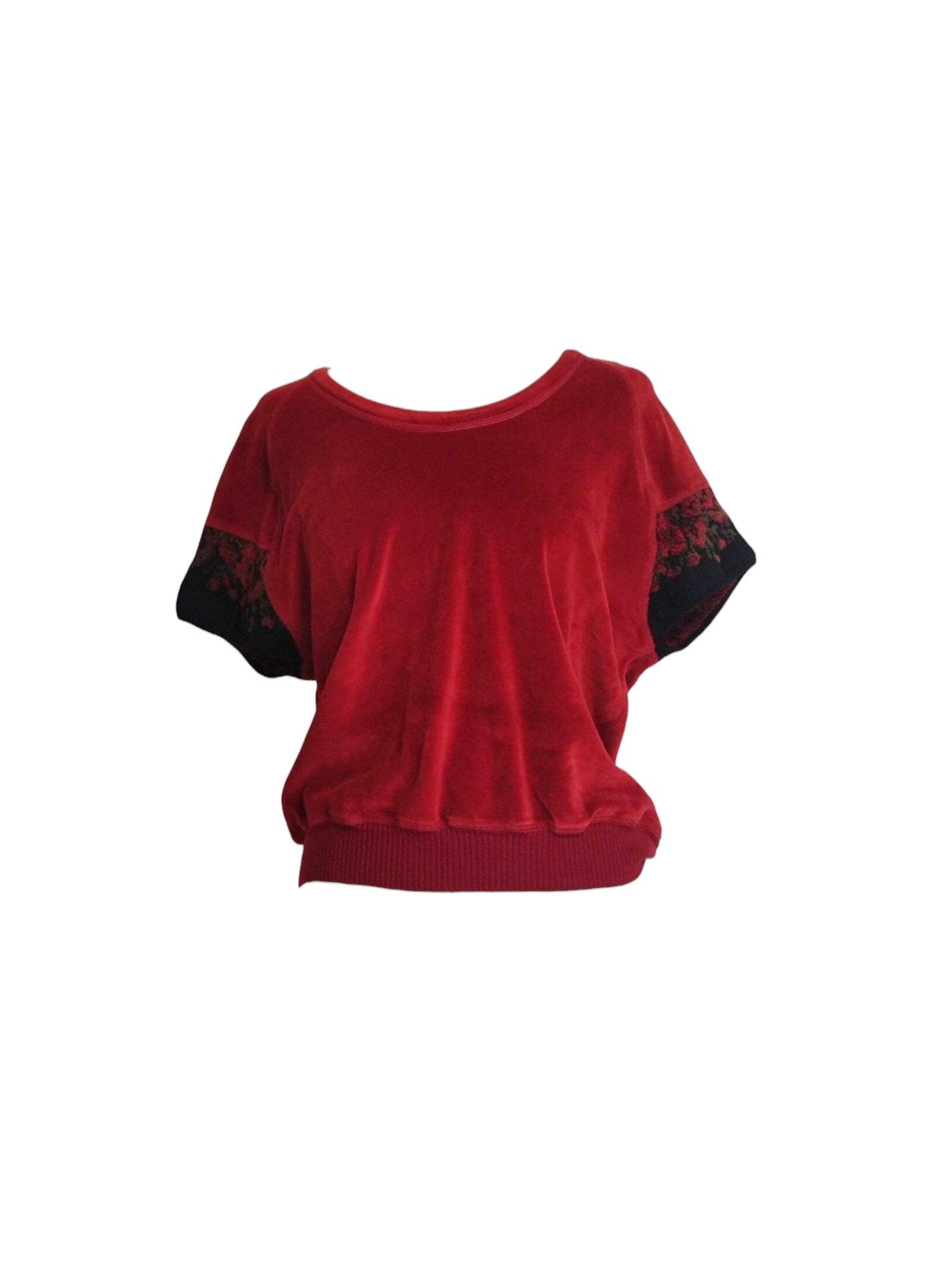 Jean Paul Gaultier Soleil vintage red and black chenille short sleeved shirt S