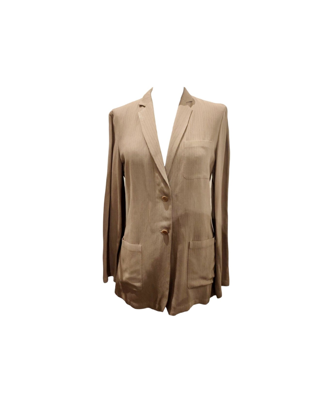 Emporio Armani women's beige linen blend jacket  spring summer two buttons size 40 made in Italy