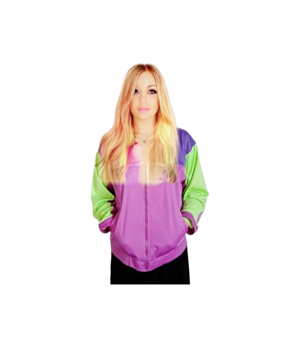 Fila  vintage 80s tracksuit jacket neon pink purple neon green L