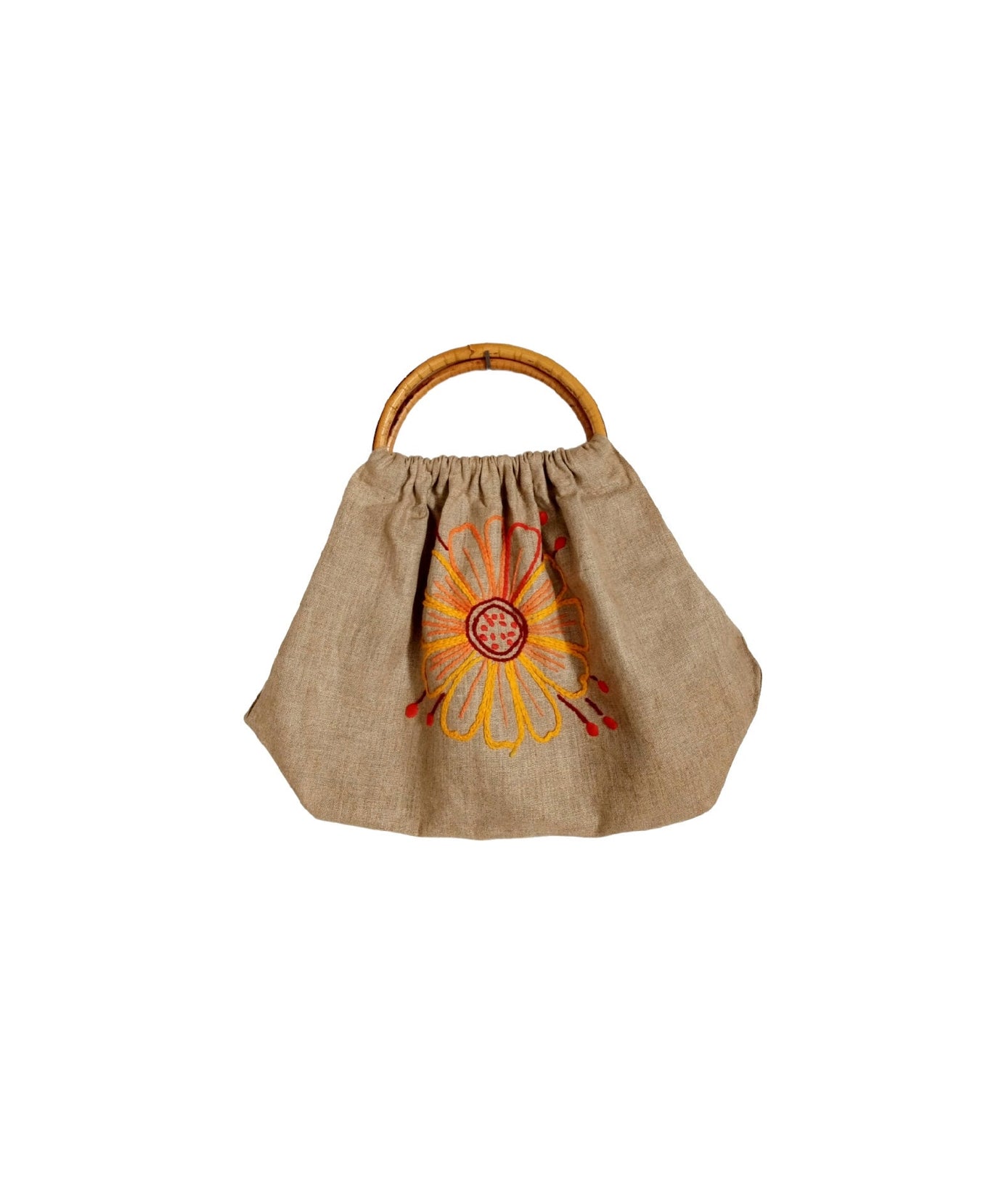 Borsa hippie tela di sacco bambù ricami floreali capiente  60/70