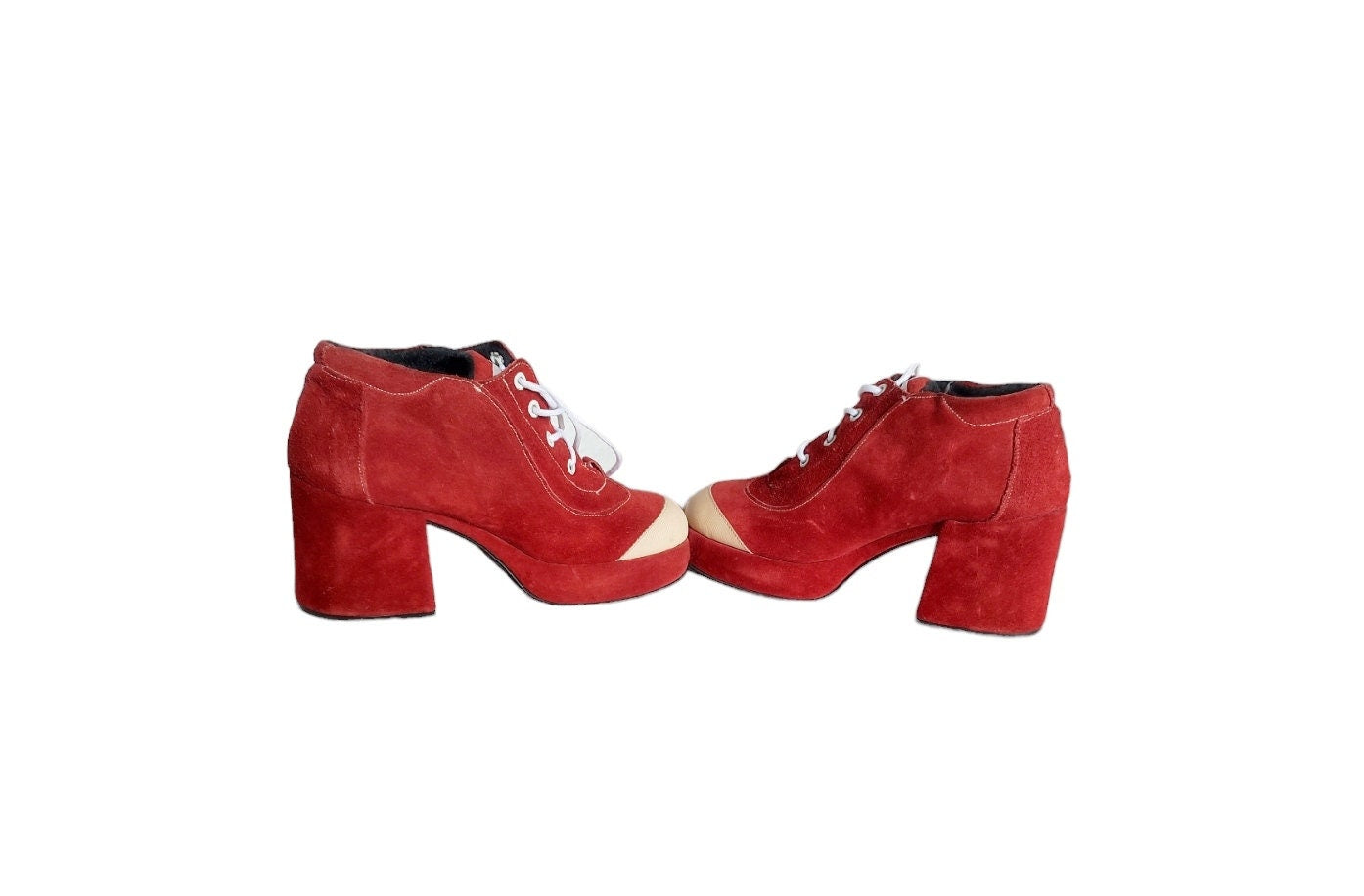 Scarpe vintage donna rosse e bianche  anni 90 stile 60 platforms