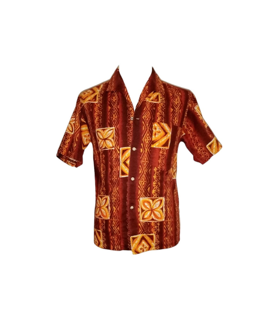 Camicia Hawaiana vintage  barkcloth anni 60 S arancione, giallo, ruggine