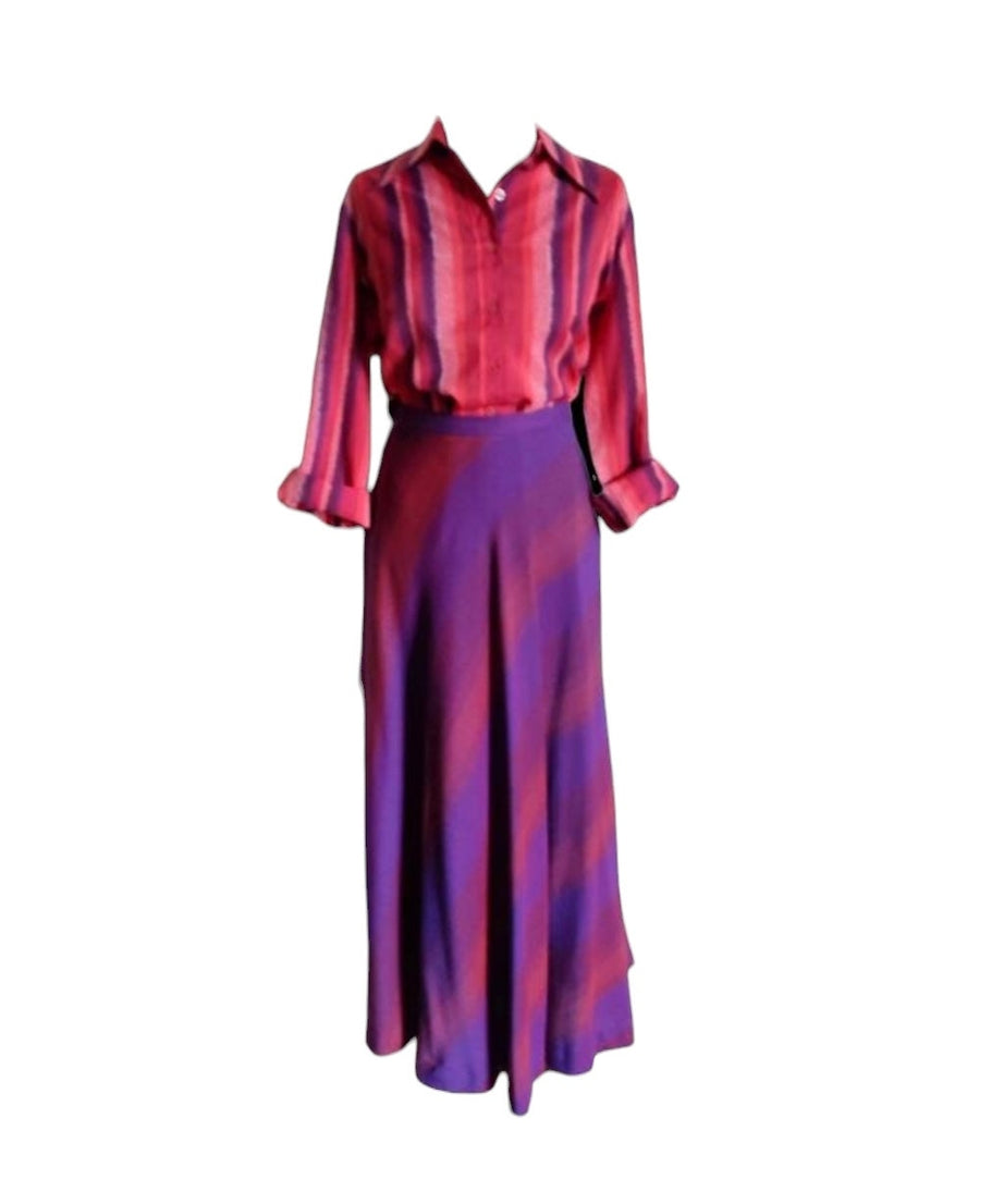 Gonna vintage anni 70 leggera lana svasata fucsia viola lunga