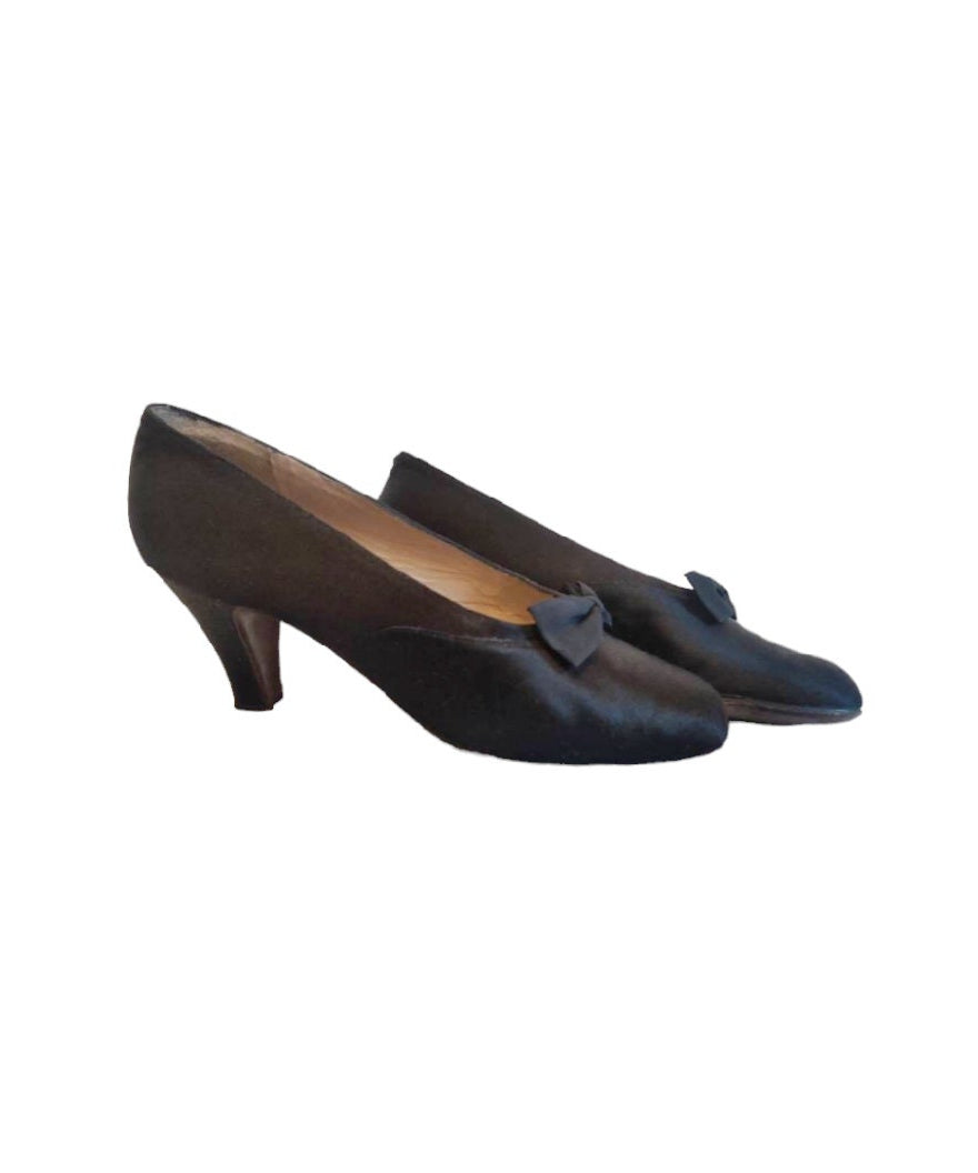 Scarpe donna vintage Ferragamo anni 50/60 raso di seta nero sera cocktail 38