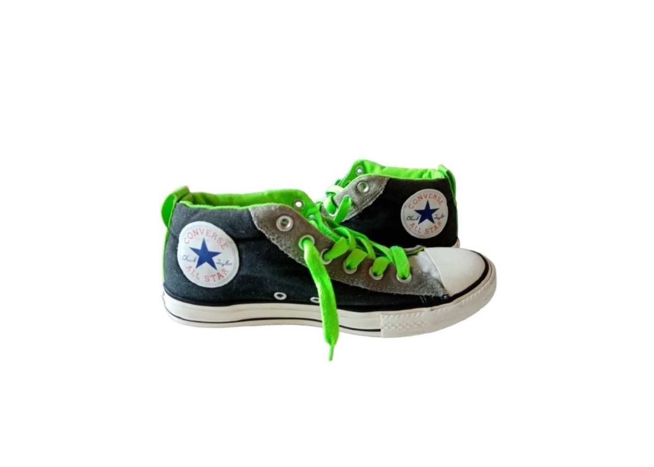 Converse Chuck Taylor mid vintage sneakers US 5.5  EU 38  black flourescent green  6 eyelets