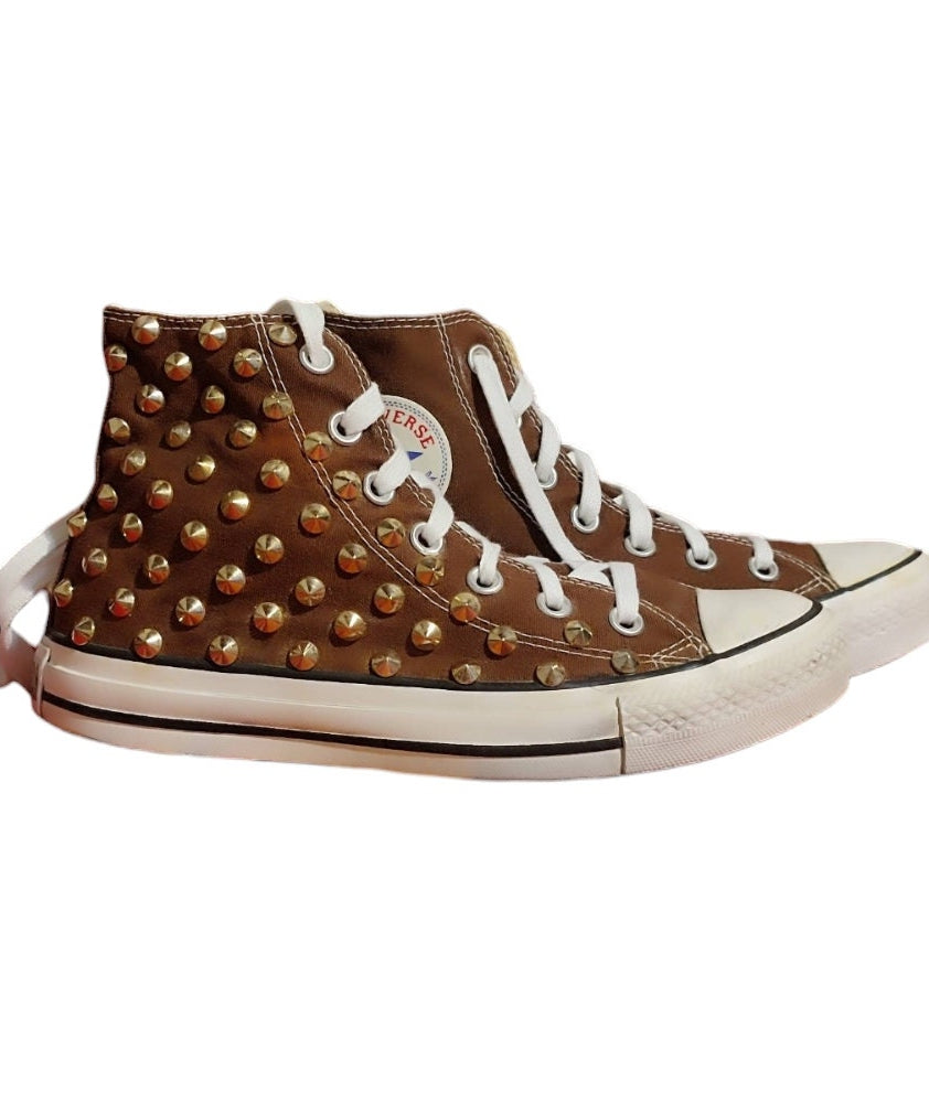 Converse Chuck Taylor sneakers alte marroni borchie oro Eu 38 Us wo's 7.5