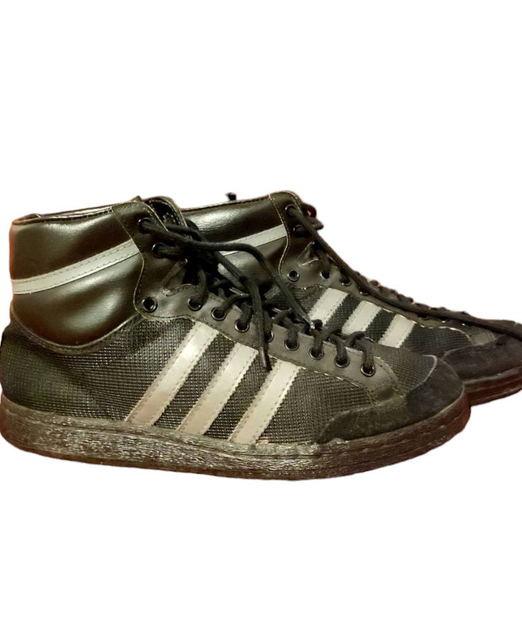 Adidas vintage sneakers anni 80 alte nere grigie made in France basket jabbar top ten EU 43