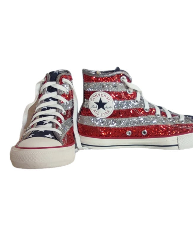 Converse Chuck Taylor paillettes USA bandiera americana EU 39  US 6 rosso blu argento